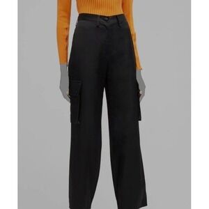 ARIAS NY Black Cargo Pants Women's 6 Viscose Made in USA Satin Straight Trousers